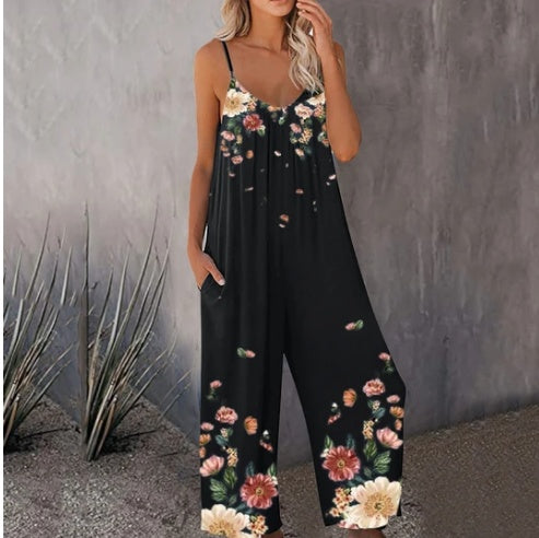 Sommer neuer Stil grenzüberschreitender Außenhandel bedruckter Pocket Casual Jumpsuit
