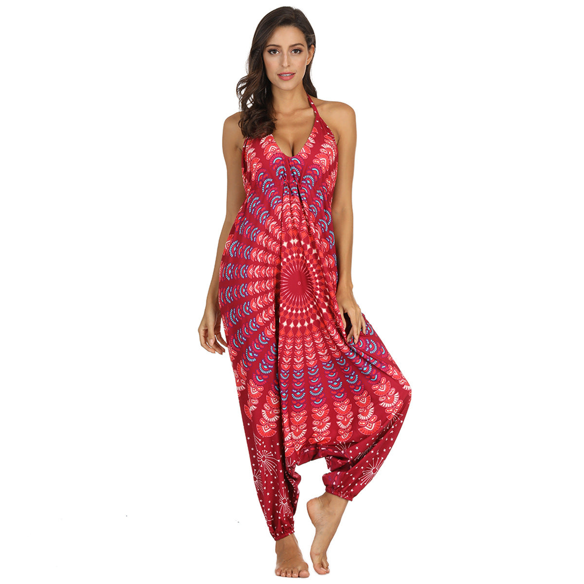 Grenzüberschreitender Hot Style Ethnischer Digitaldruck Damen-Sling-Overall Großhandel Strand-Freizeit-Sport-Jumpsuit