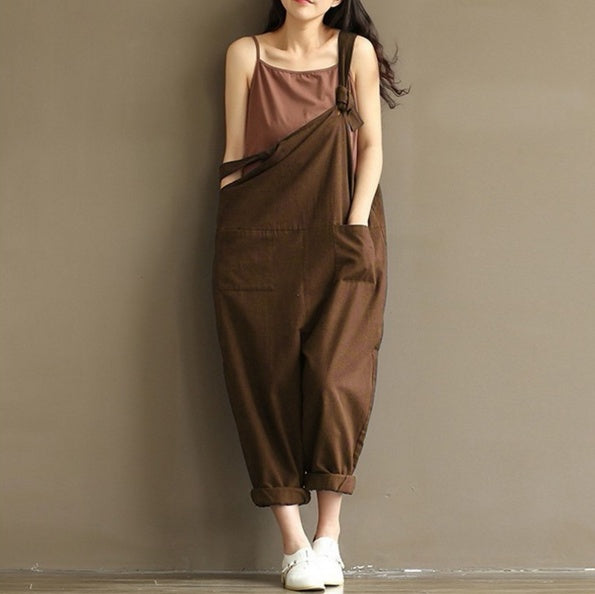 Damen Latzhose lockerer Schnitt Trägerhose Oversized Romper Baggy Overalls Jumpsuit