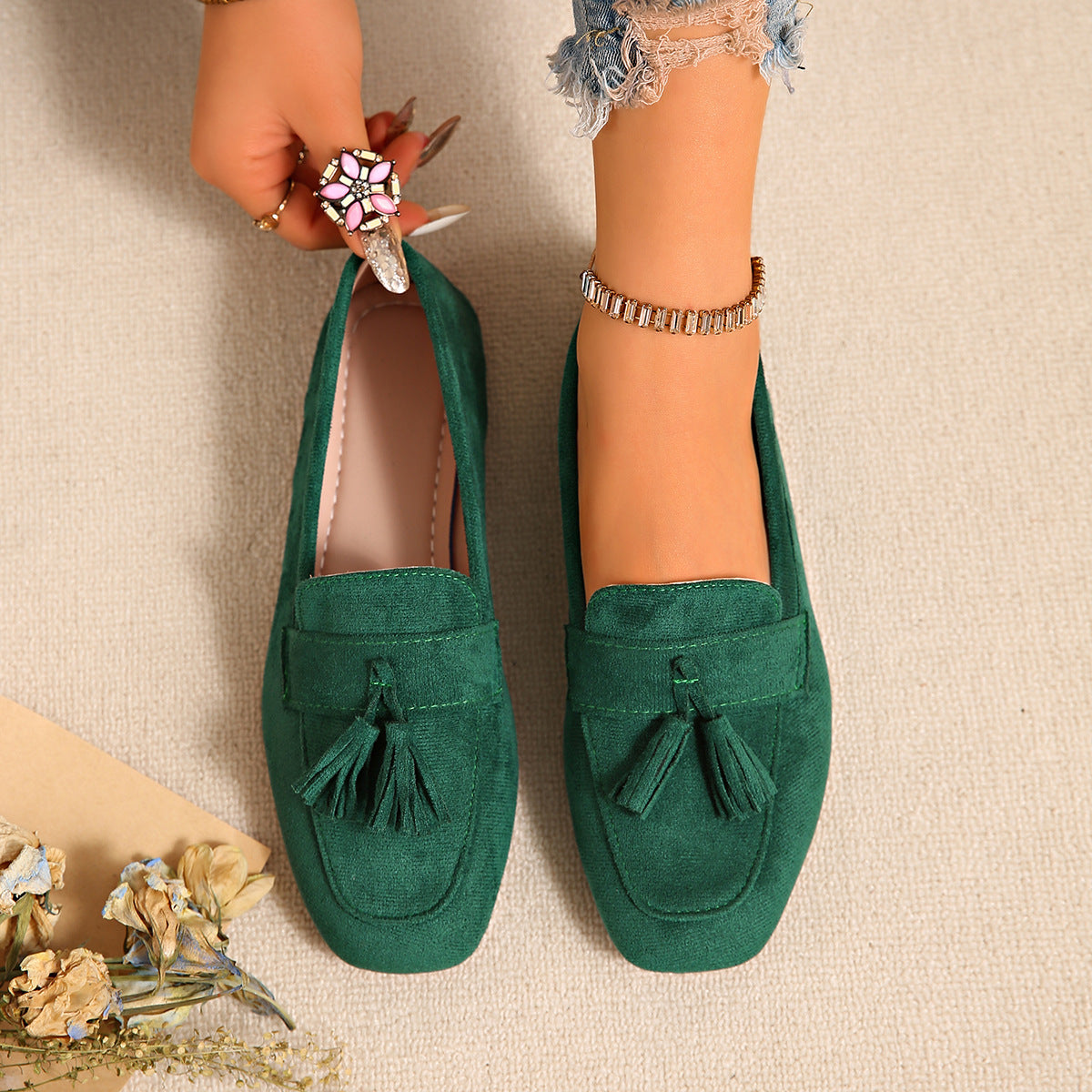 SpringAutumn Square Toe Slip On Casual Loafer Shoes