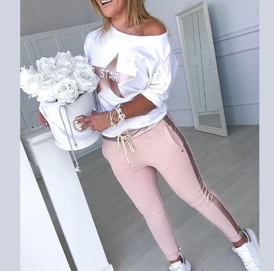 Sternenalphabet-Print Top und Hose Freizeit-Set