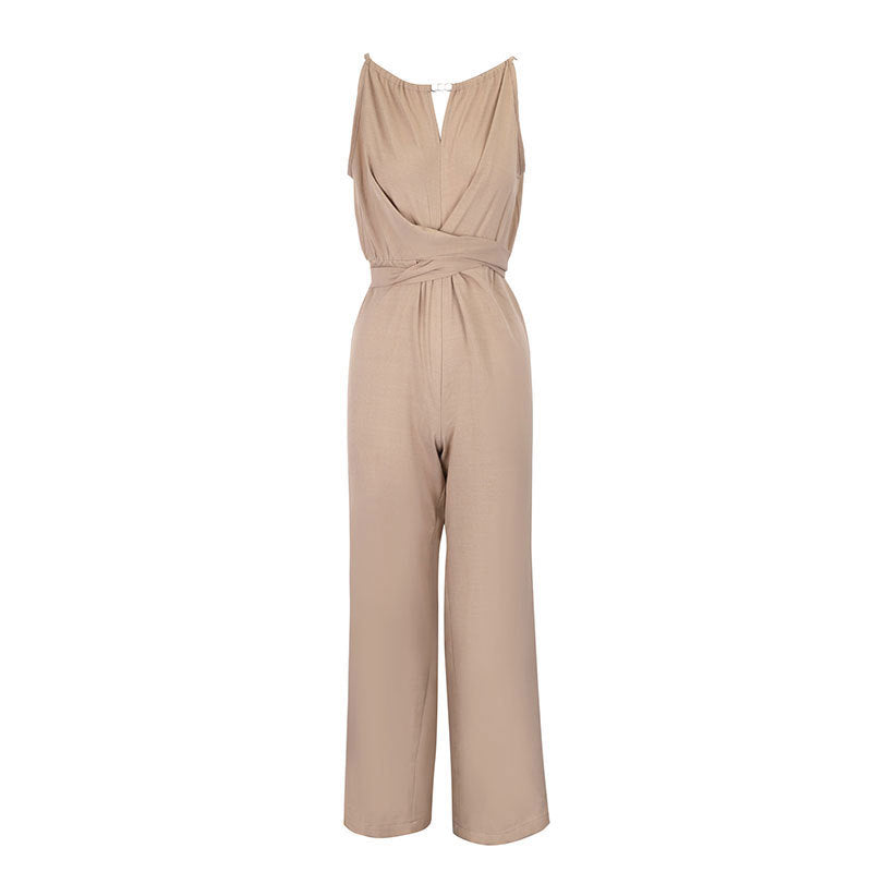 Cinched Waist Sleeveless Tie Up Halter Neck Off Shoulder Comfortable Jumpsuit