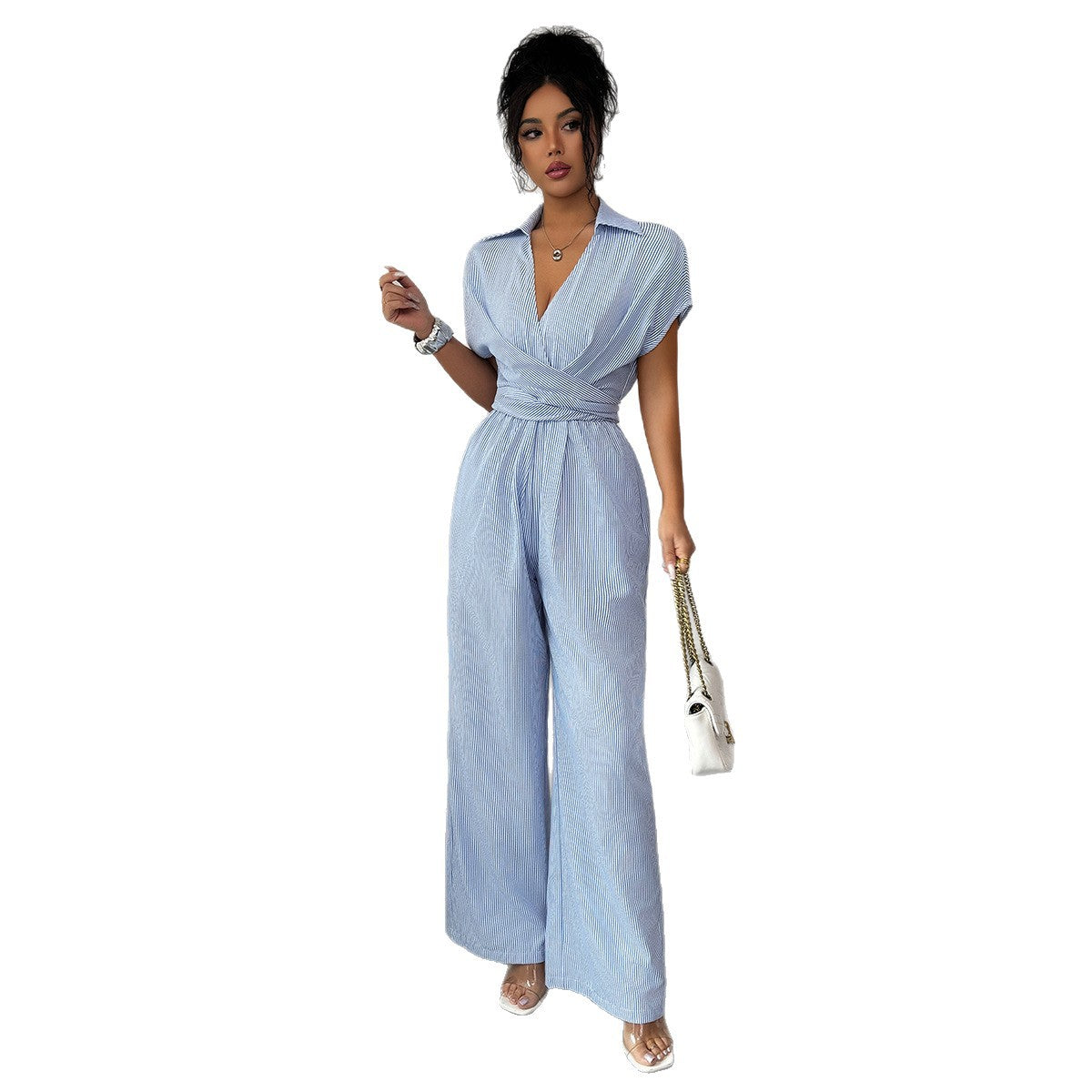 Damen-Jumpsuit, ärmellos, locker, mit Taillenschnürung