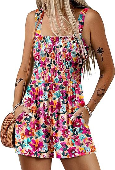 Blumendruck-Shorts-Jumpsuit Ärmelloser Strand-Body für den Sommer