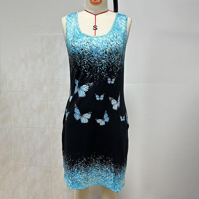 Damen Freizeit-Sommerkleid Strandkleid Grafikdruck V-Ausschnitt Lockere Tankkleider