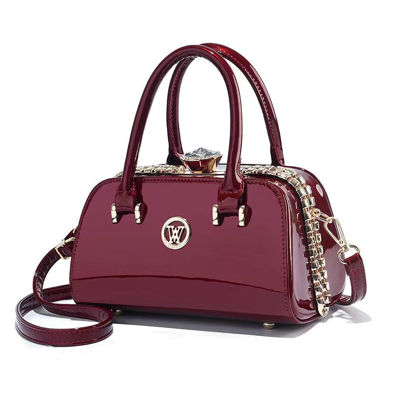 Glänzende Leder Diamantverzierte Schlichte Elegante Damentasche Multifunktionale Abend-Clutch