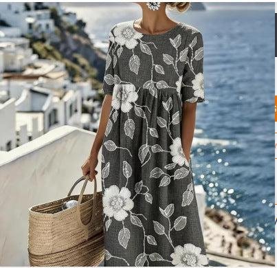 Casual Retro Ocean Art Print Womens Loose Dress