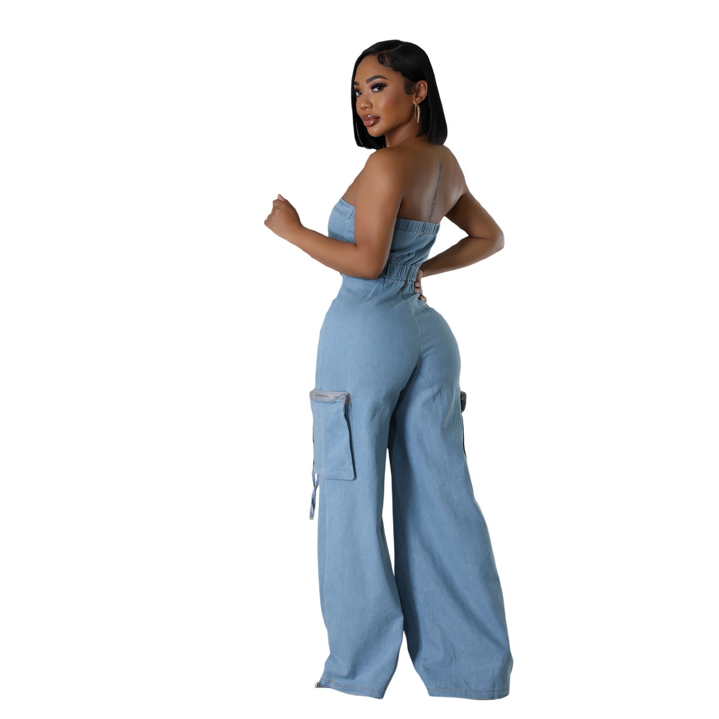 Casual And Fashionable Off-shoulder Jumpsuit For Women Slim-fit Denim Overalls