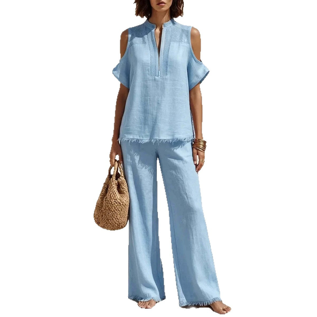 Damen-Fashion Kurzarm-Carmen-Hosenanzug