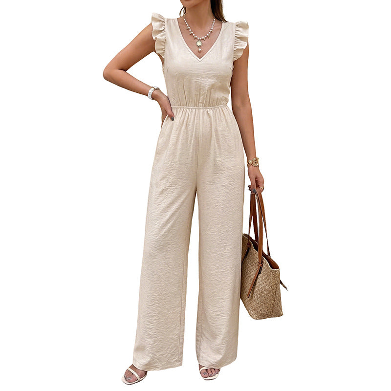 Jumpsuit mit V-Ausschnitt, Schmetterlingsärmeln und Rückenschleife