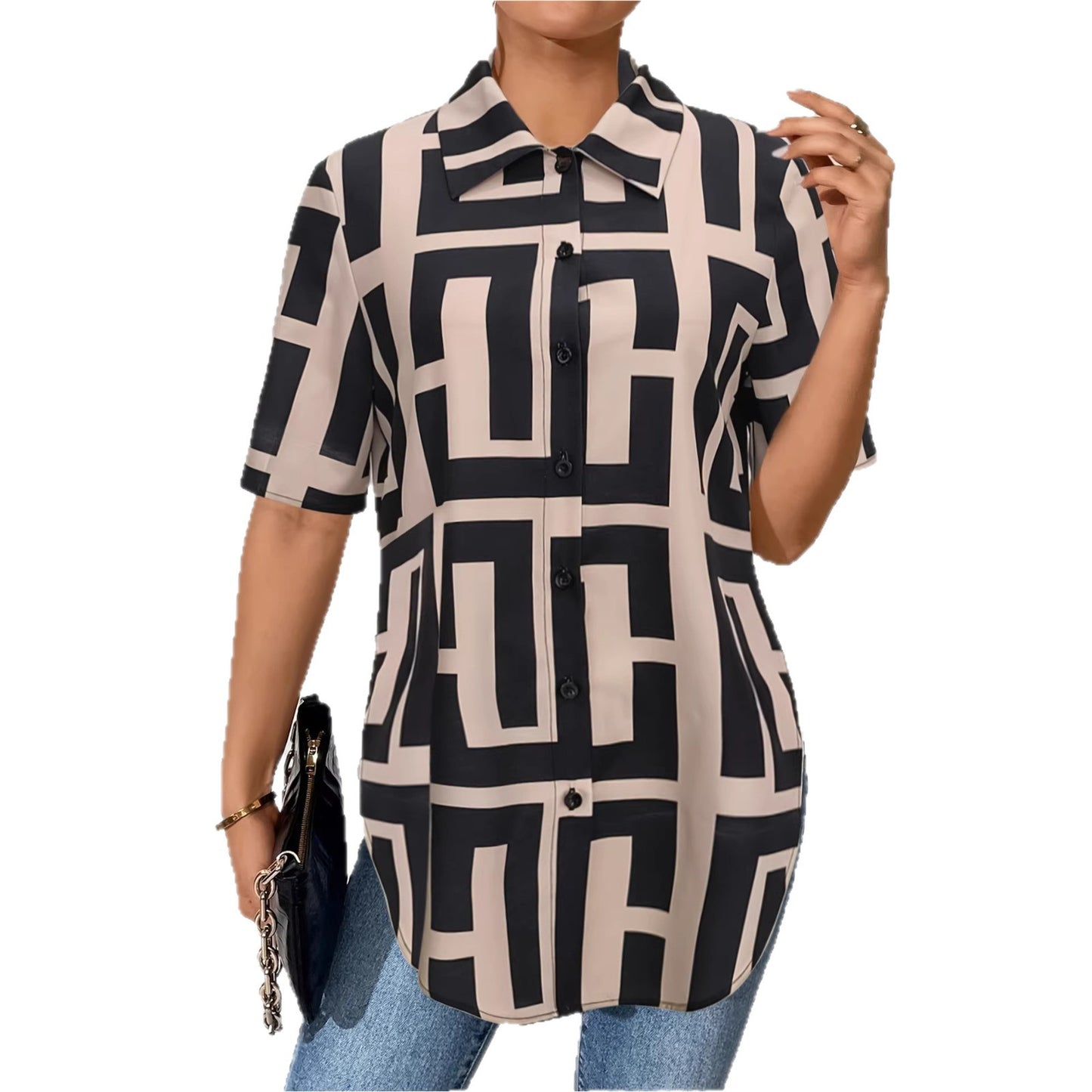 Printed Loose-fit Shirt Women's Top
