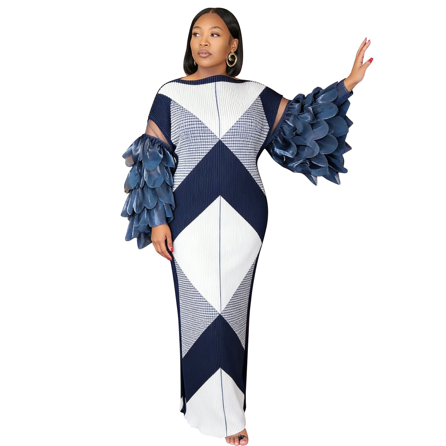 Feather-Panelled Miyake Pleats Fashionable Printed Dress