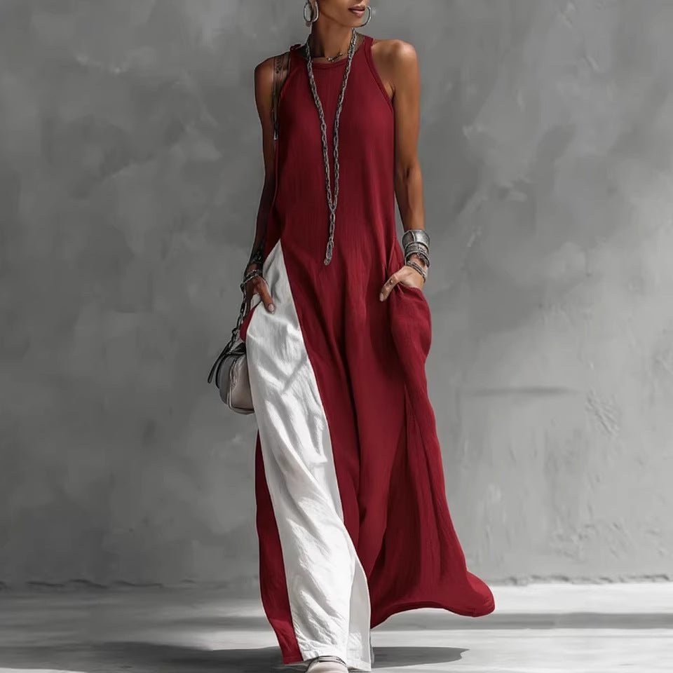 Womens Sleeveless Loose-Fit Off-Shoulder Dress With Pockets