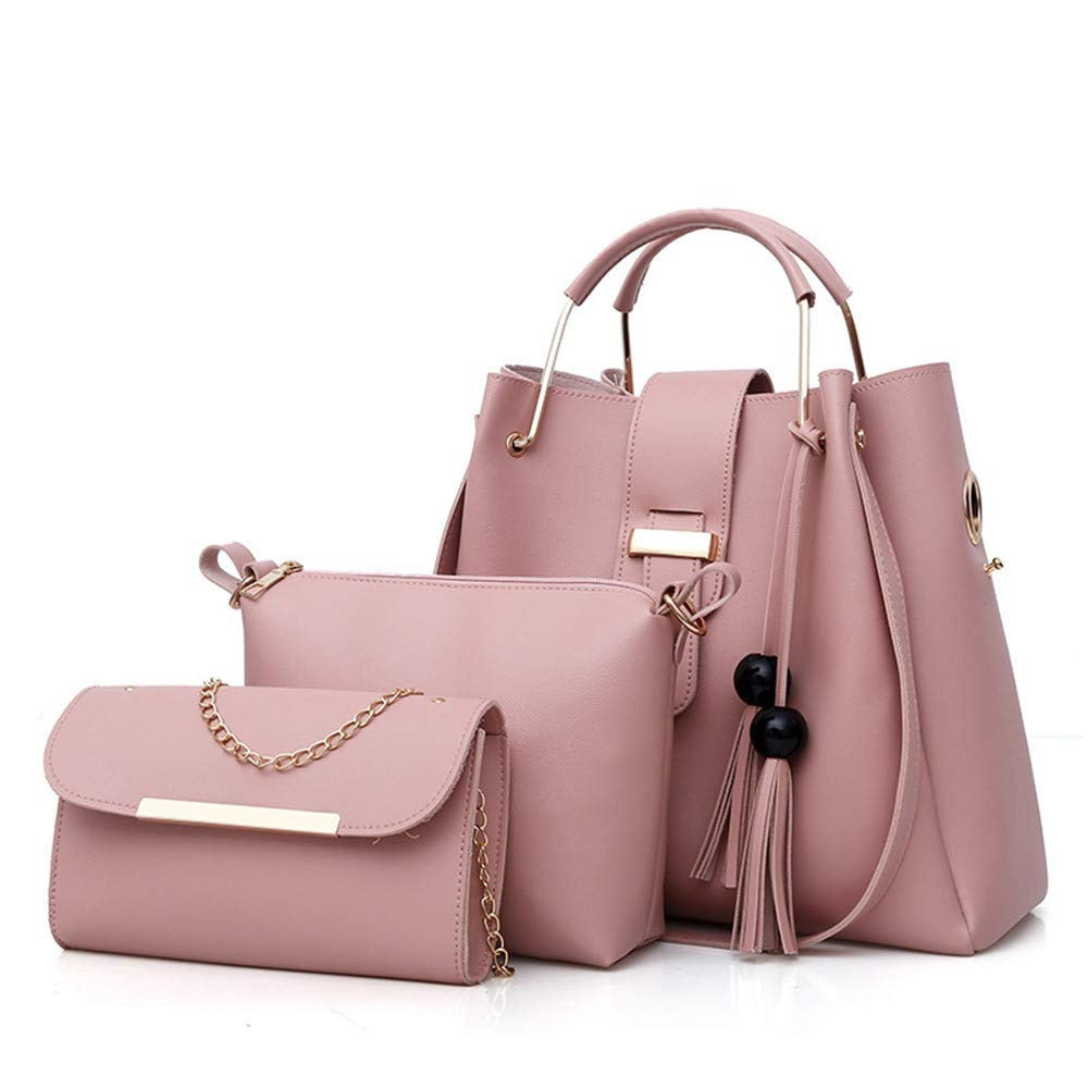 Ensemble de sacs à main pour femme 3 pièces avec pompon, sac fourre-tout, pochette, sac à bandoulière, sac à poignée supérieure