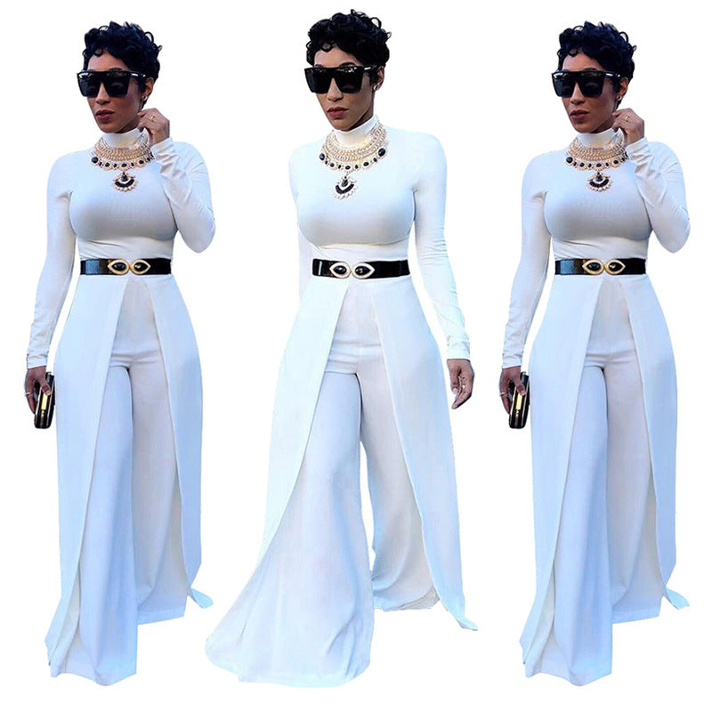 Mode Overall Hosen Langarm Eng Anliegender Weites Bein Jumpsuit