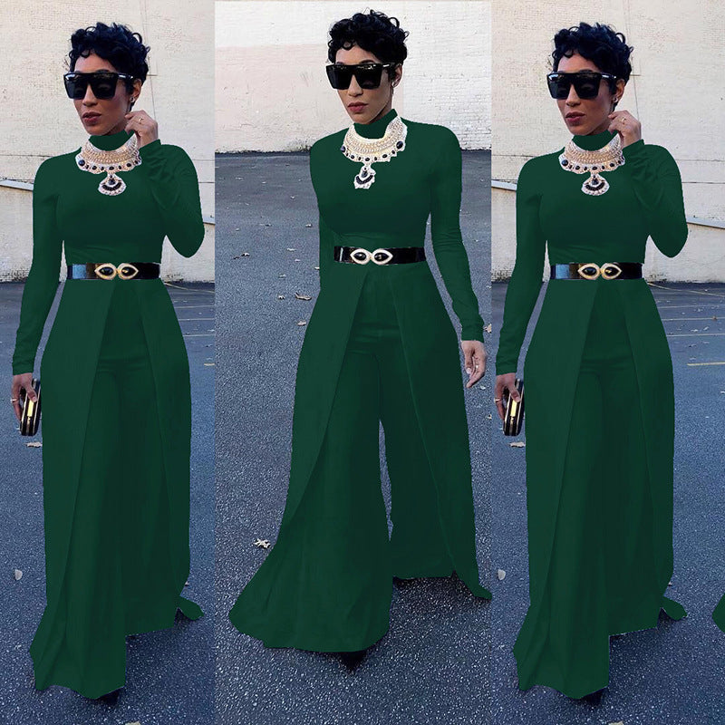 Mode Overall Hosen Langarm Eng Anliegender Weites Bein Jumpsuit