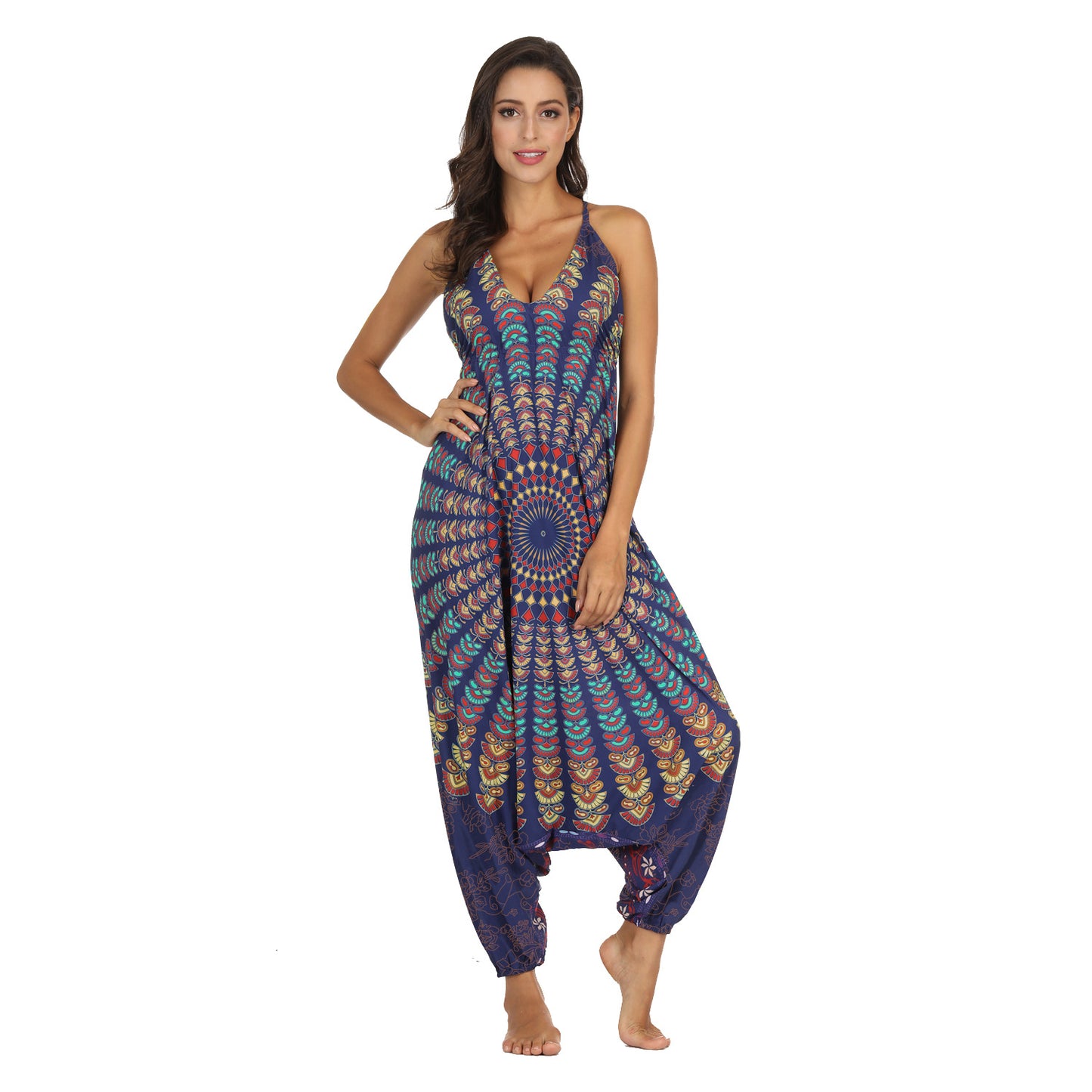 Grenzüberschreitender Hot Style Ethnischer Digitaldruck Damen-Sling-Overall Großhandel Strand-Freizeit-Sport-Jumpsuit