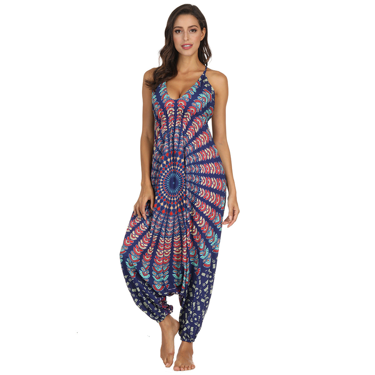 Grenzüberschreitender Hot Style Ethnischer Digitaldruck Damen-Sling-Overall Großhandel Strand-Freizeit-Sport-Jumpsuit