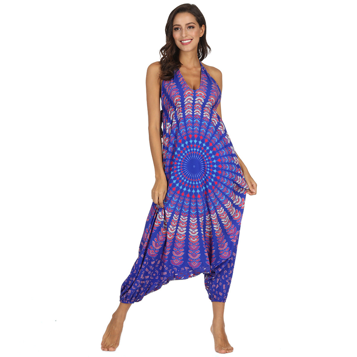 Grenzüberschreitender Hot Style Ethnischer Digitaldruck Damen-Sling-Overall Großhandel Strand-Freizeit-Sport-Jumpsuit