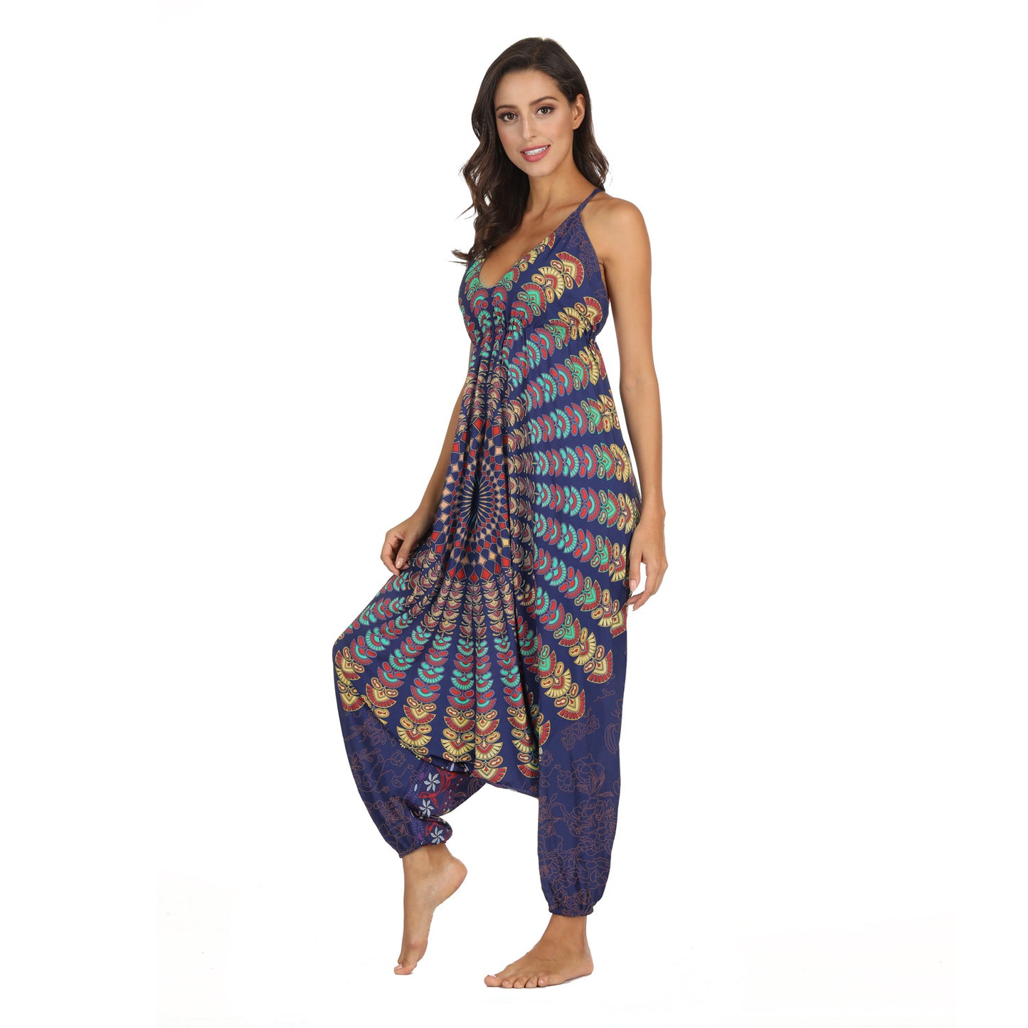Grenzüberschreitender Hot Style Ethnischer Digitaldruck Damen-Sling-Overall Großhandel Strand-Freizeit-Sport-Jumpsuit