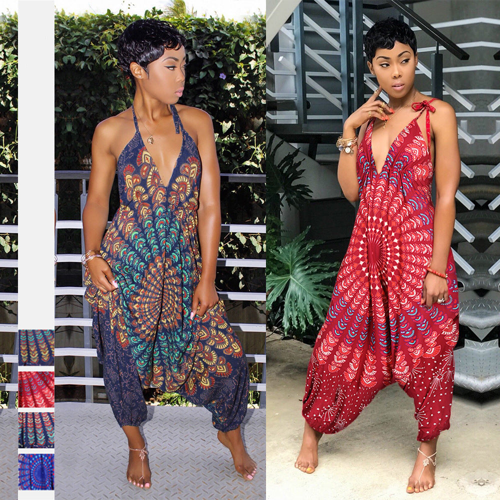 Grenzüberschreitender Hot Style Ethnischer Digitaldruck Damen-Sling-Overall Großhandel Strand-Freizeit-Sport-Jumpsuit