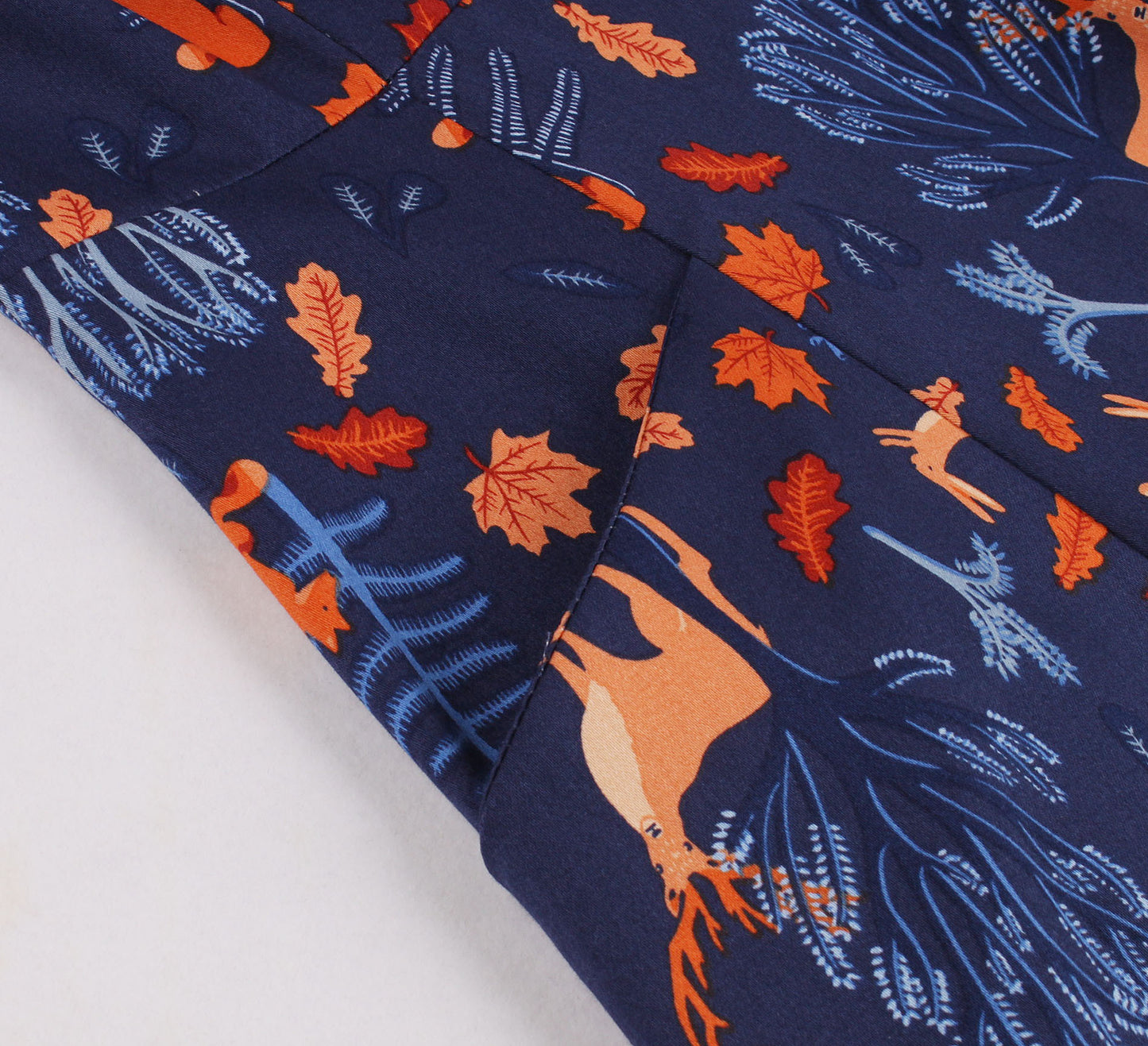 Enyuever Blaues Vintage-Kleid mit kurzen Ärmeln und Kragen