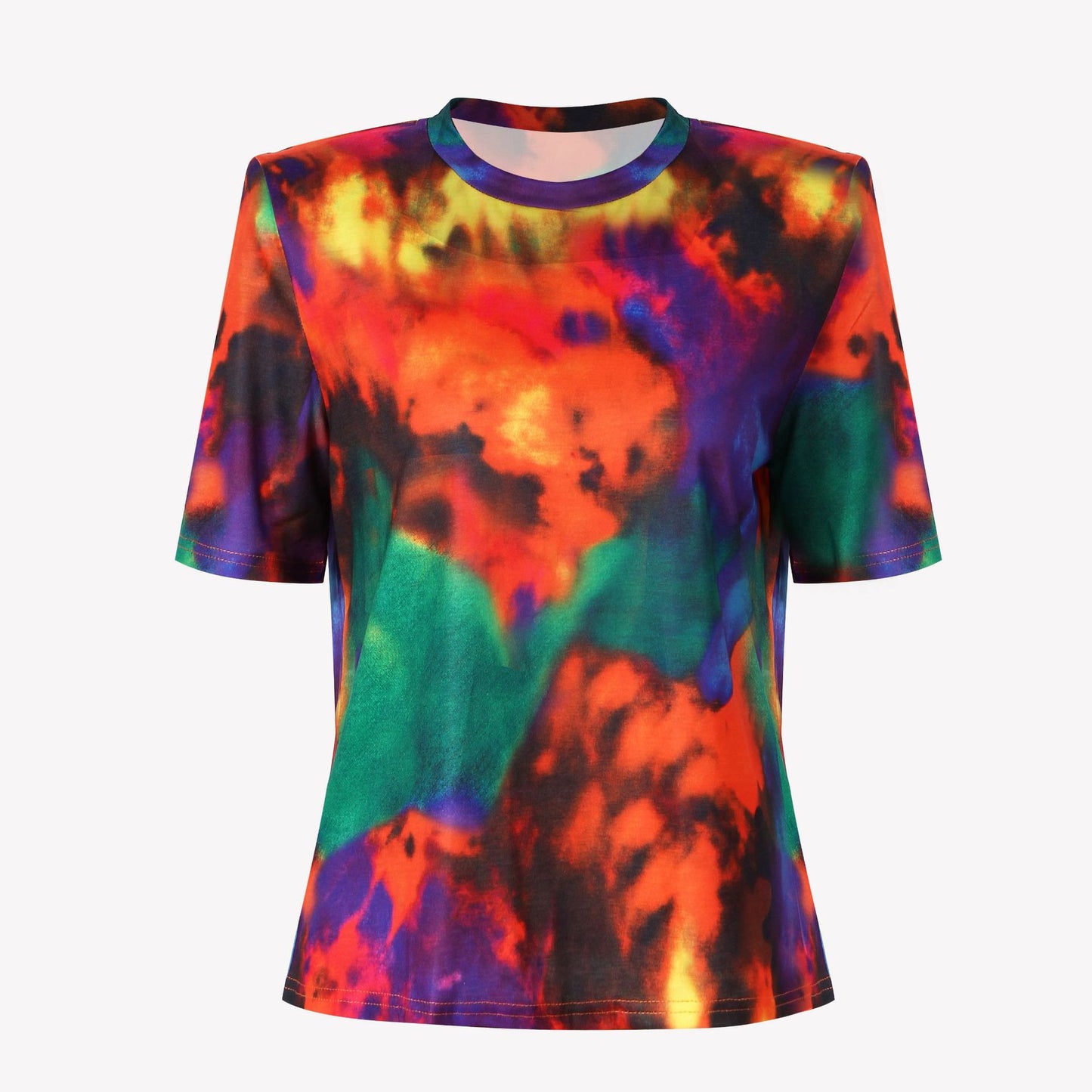 Ensemble imprimé 21 printemps et été éblouissant coloré dégradé halo teinture T-shirt manches courtes plissé demi-jupe ensemble deux pièces