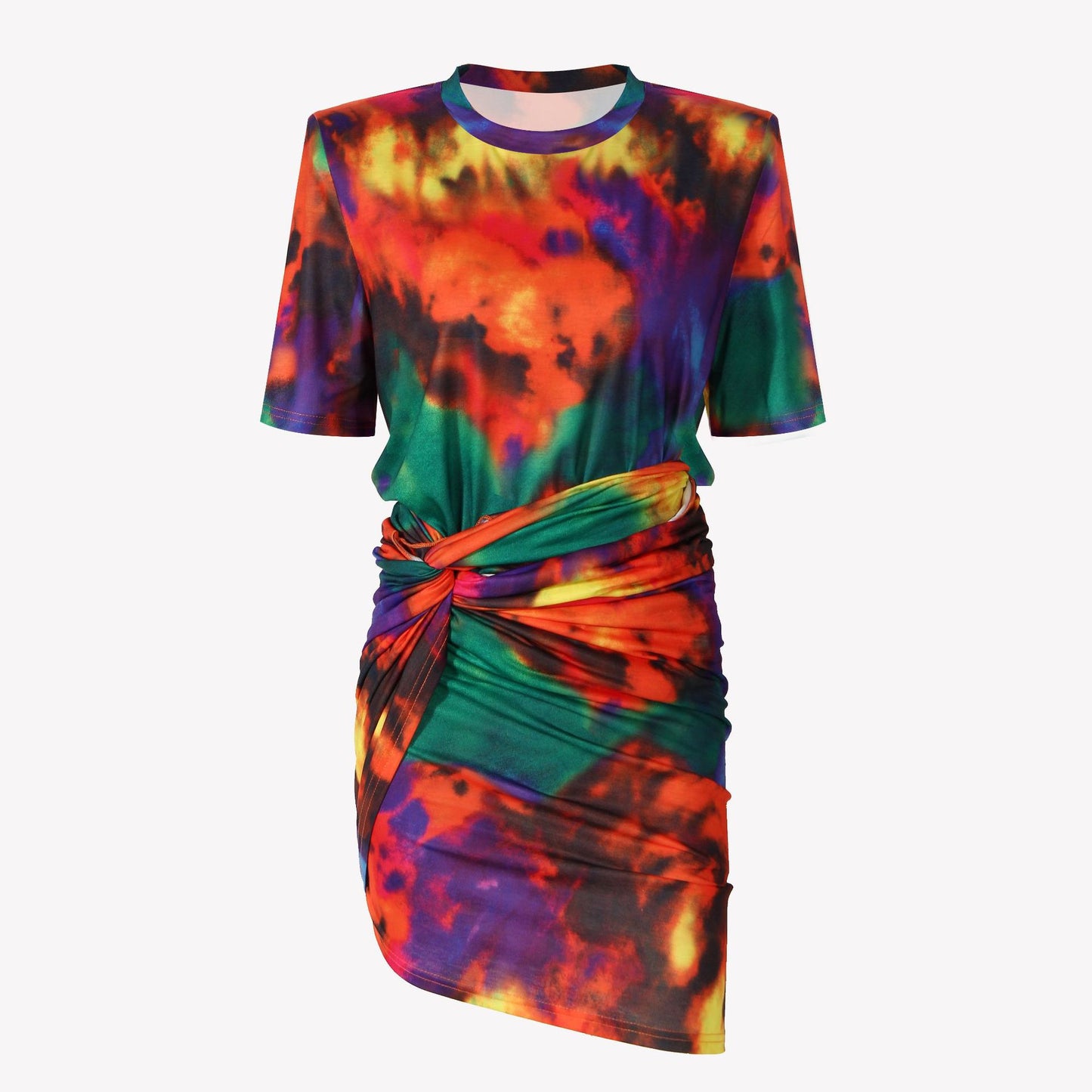 Ensemble imprimé 21 printemps et été éblouissant coloré dégradé halo teinture T-shirt manches courtes plissé demi-jupe ensemble deux pièces