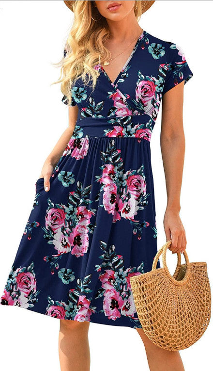 Rüschen Blumenkleid Damen Langarm A-Linien-Kleider