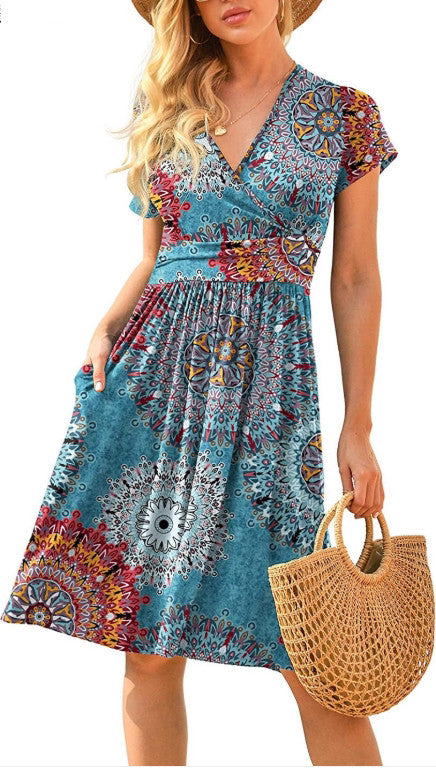 Rüschen Blumenkleid Damen Langarm A-Linien-Kleider
