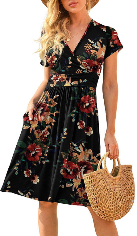 Rüschen Blumenkleid Damen Langarm A-Linien-Kleider