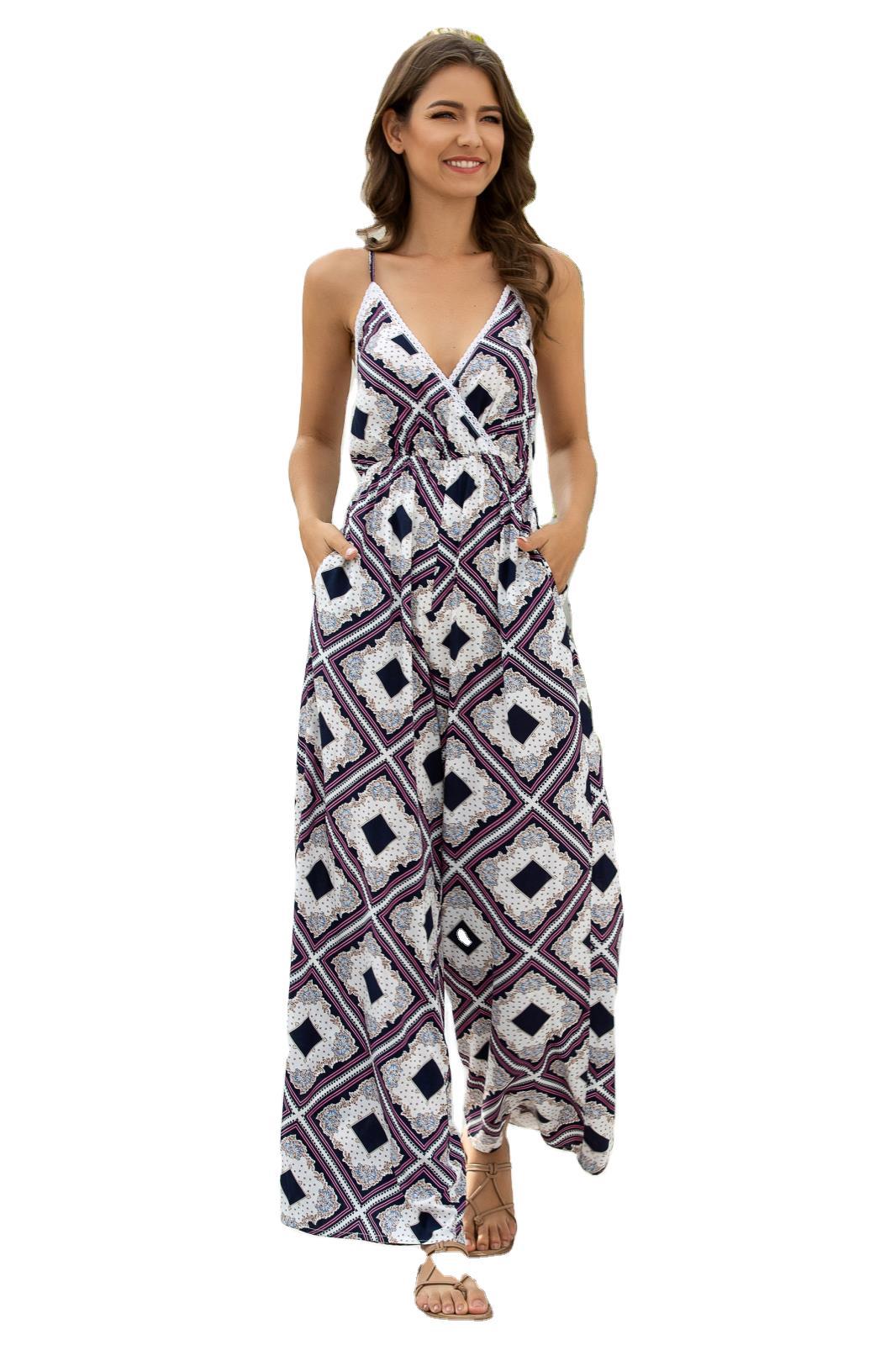 Fashion Damen Sommer Jumpsuit Neckholder Damen Strandkleidung Weites Bein Einteiler