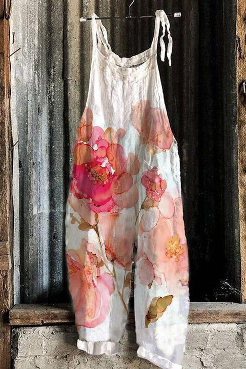 Bedruckter Retro-Damen-Jumpsuit mit weitem Bein