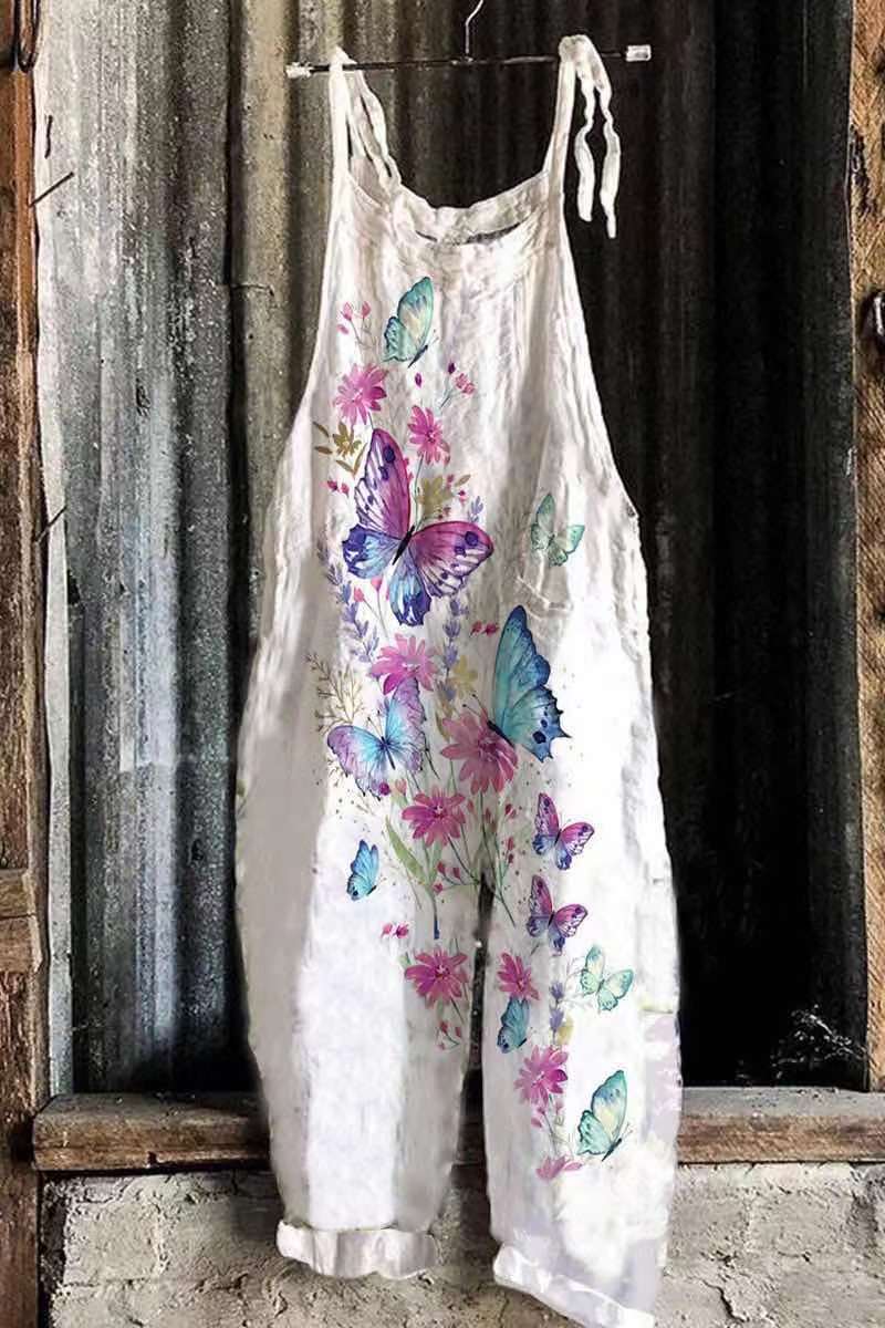 Bedruckter Retro-Damen-Jumpsuit mit weitem Bein