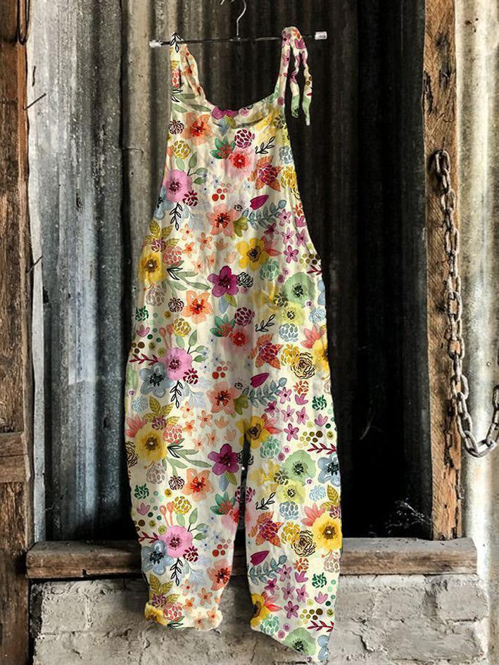 Bedruckter Retro-Damen-Jumpsuit mit weitem Bein