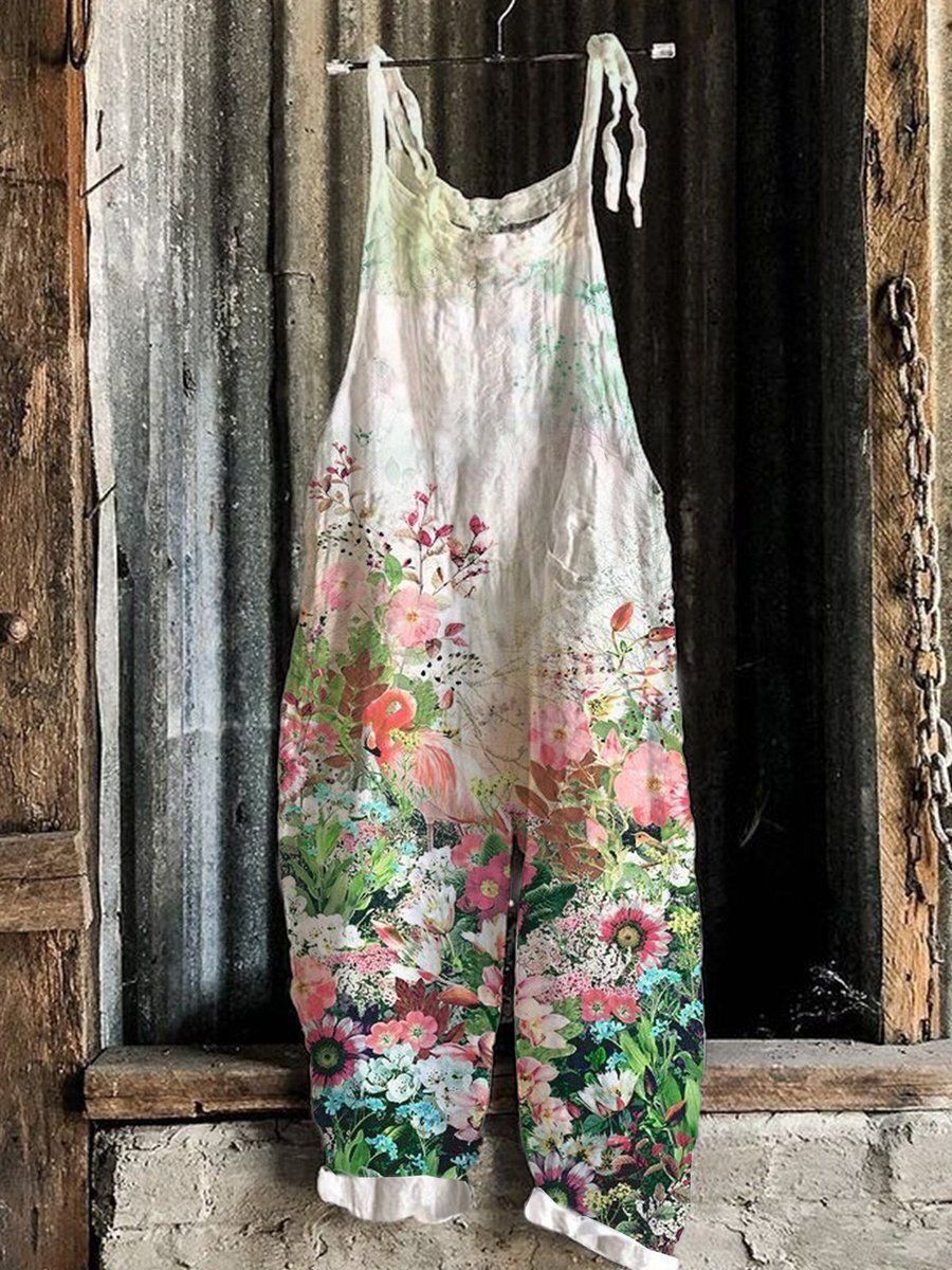 Bedruckter Retro-Damen-Jumpsuit mit weitem Bein