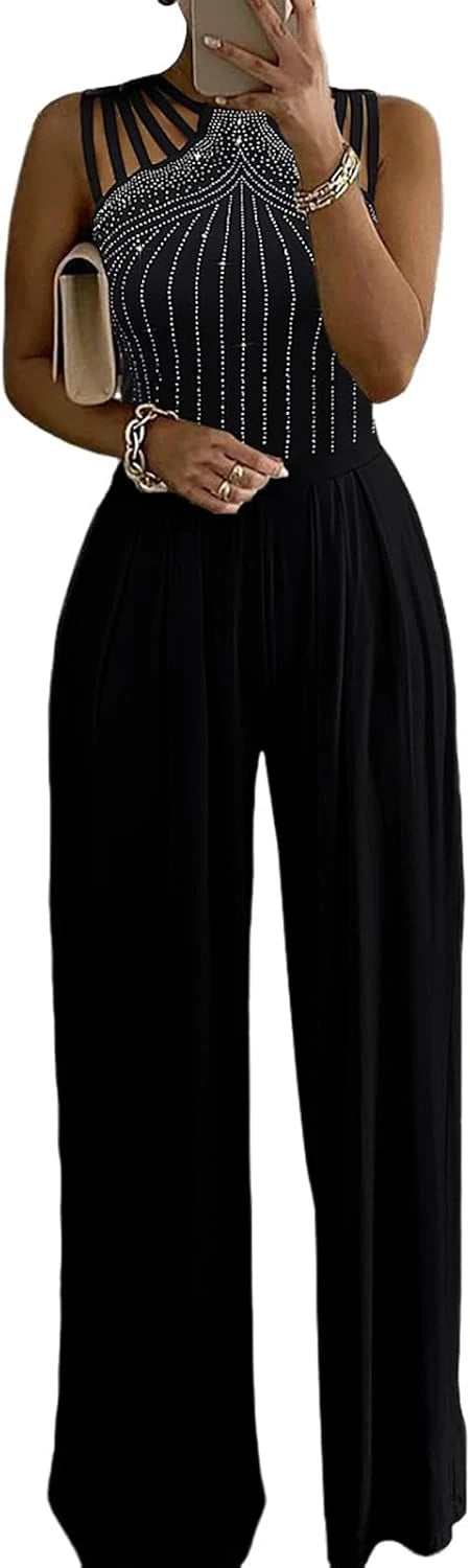 Rhinestone Cutout Wide Leg Jumpsuit