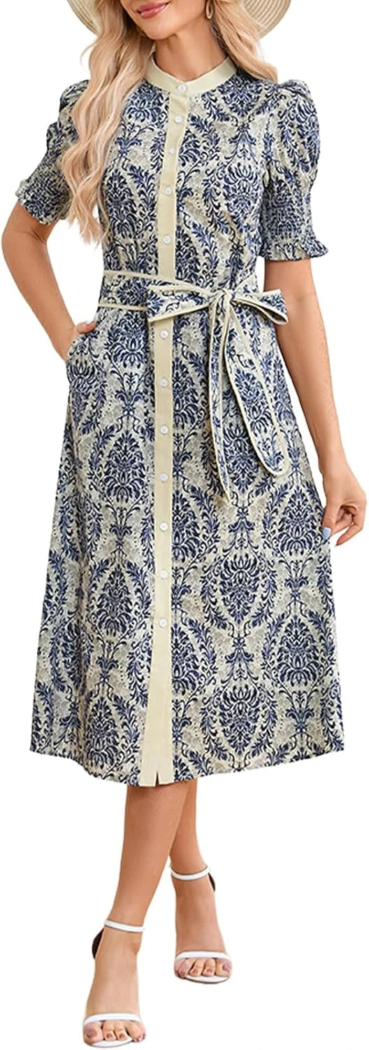 Floral Midi Dress with Belt