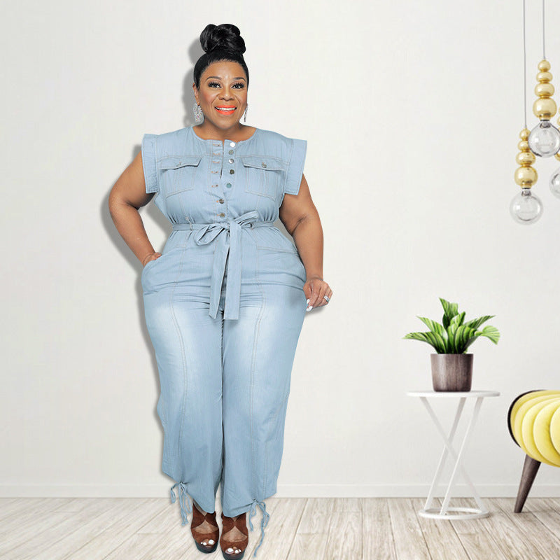 Sommerlicher neuer Stil gewaschener Denim-Casual-Jumpsuit