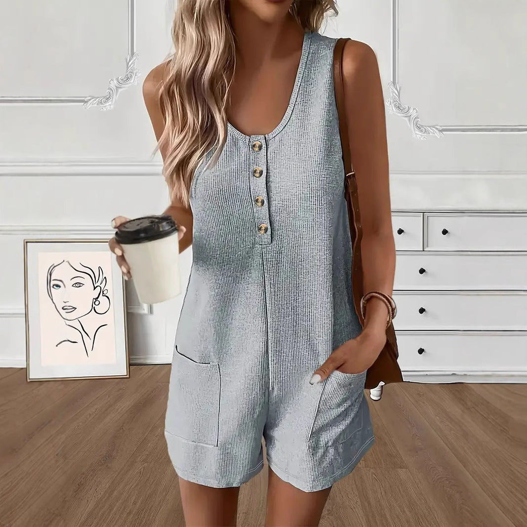 Casual Buttoned-pocket Vest Jumpsuit