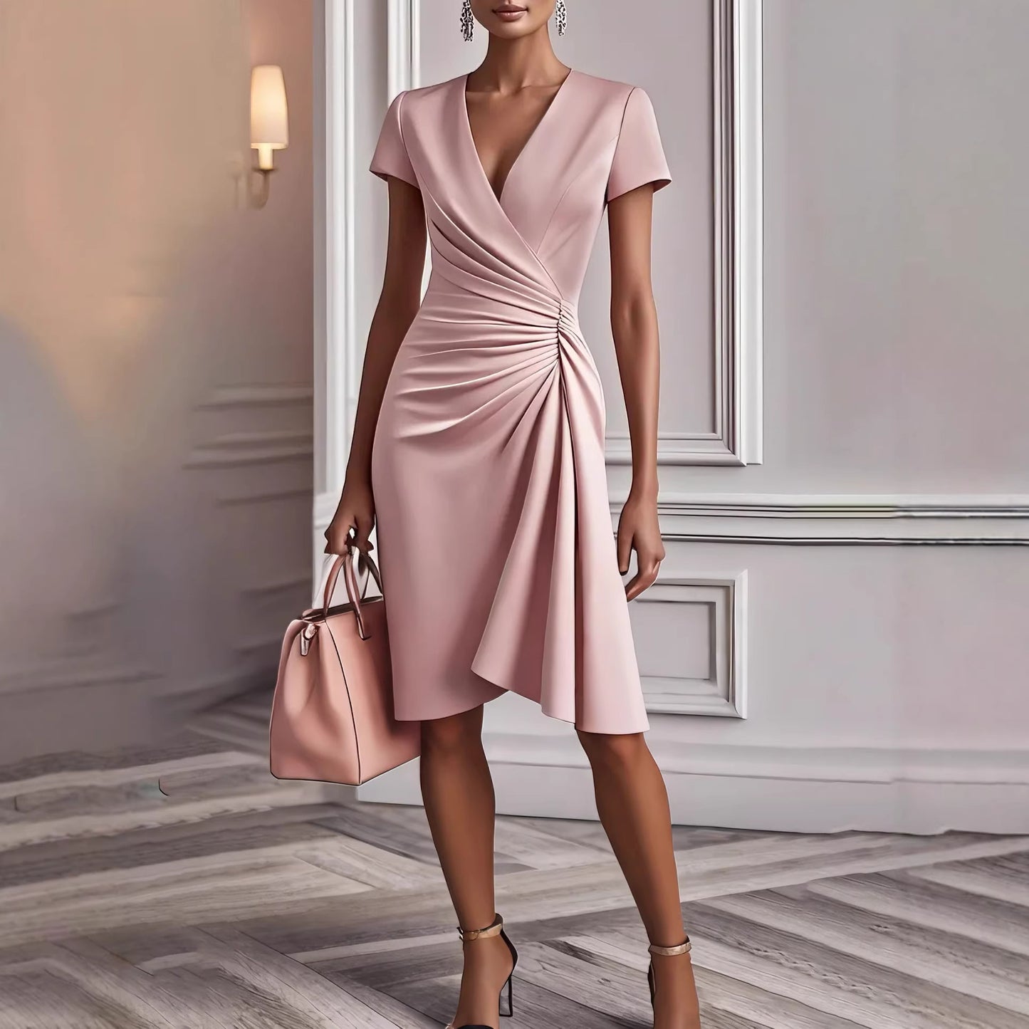 Solid-color Short-sleeve Dress Womens Style