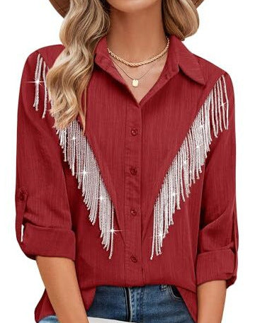 Nouvelle chemise femme à manches longues avec un imprimé plumes