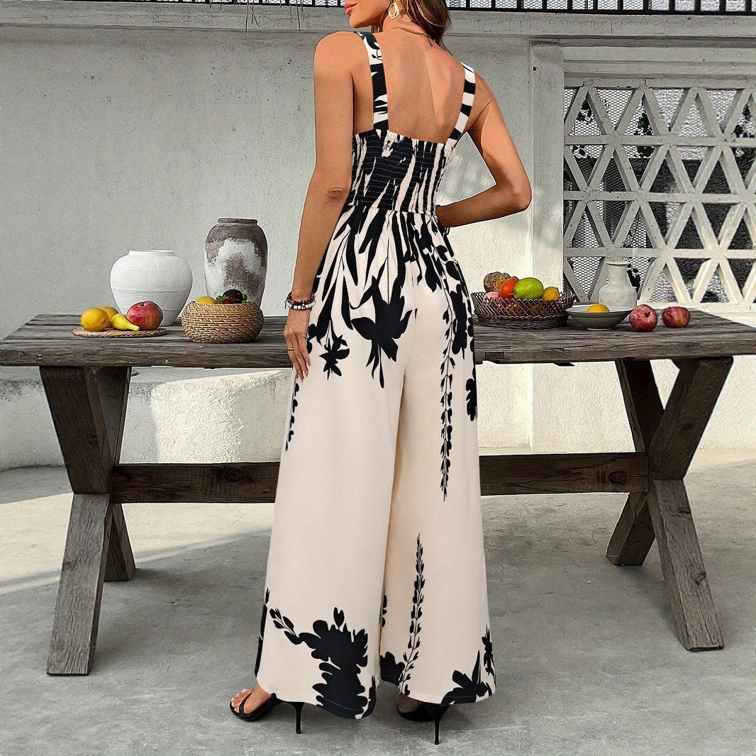 Damen-Jumpsuit im Ethno-Stil mit geraffter Taille und Bindedetail – leger und urlaubstauglich