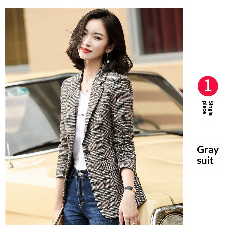 Karierter Blazer Damen Korea-Stil Britischer Stil Herbst/Winter
