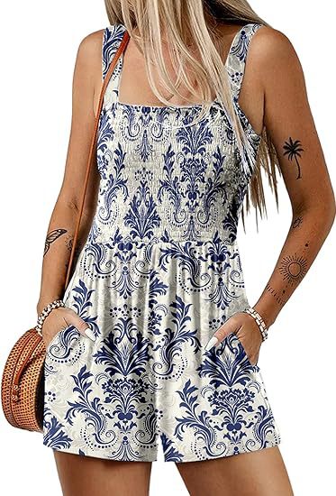 Blumendruck-Shorts-Jumpsuit Ärmelloser Strand-Body für den Sommer