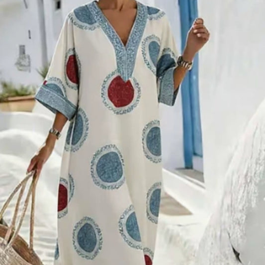 Women's Casual V-neck Loose Printed Vacation Dress