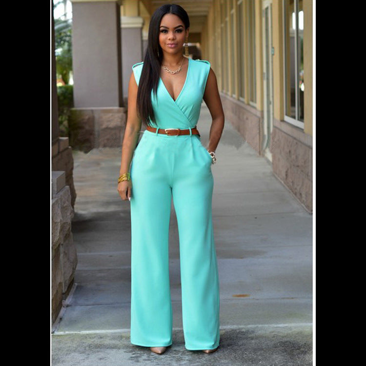 Ensemble tailleur irrégulier avec pantalon large taille haute, col en V et ceinture