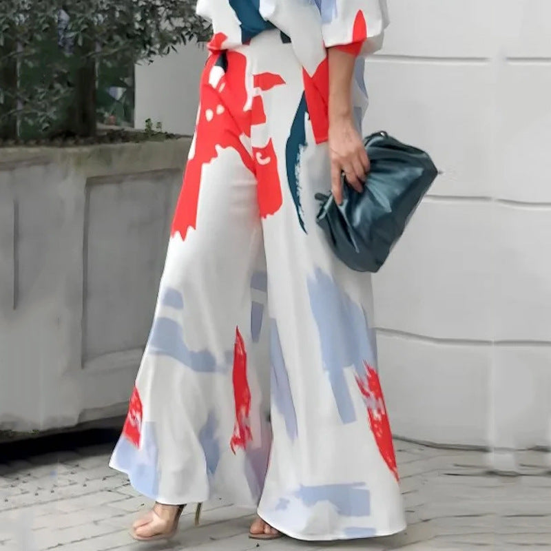 Ensemble deux-pièces décontracté pantalon ample imprimé