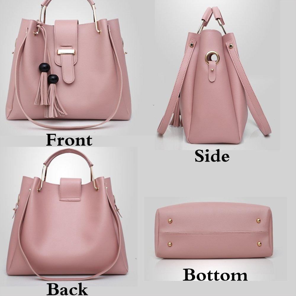 Ensemble de sacs à main pour femme 3 pièces avec pompon, sac fourre-tout, pochette, sac à bandoulière, sac à poignée supérieure