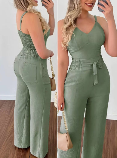 Ensemble décontracté débardeur et pantalon coupe droite pour femme